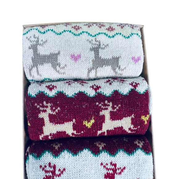 5 Pairs of Boxed Knitted Reindeer Winter Socks Wool Blend Christmas socks New - Picture 6 of 8